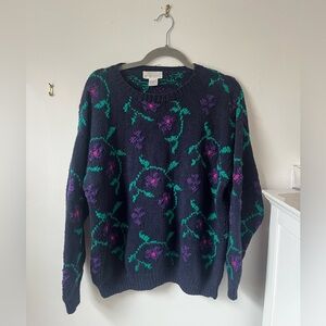 Vintage lord & Taylor Floral Knit Sweater - Black and Purple